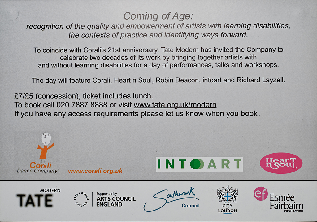 Front of postcard for Coming of Age performance 2010